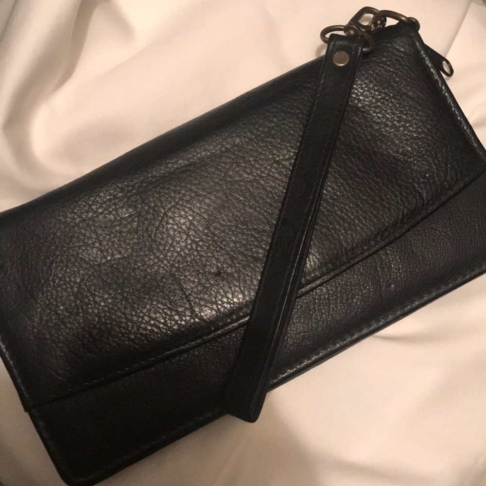 Boss Large Black Leather Wallet with Wristlet